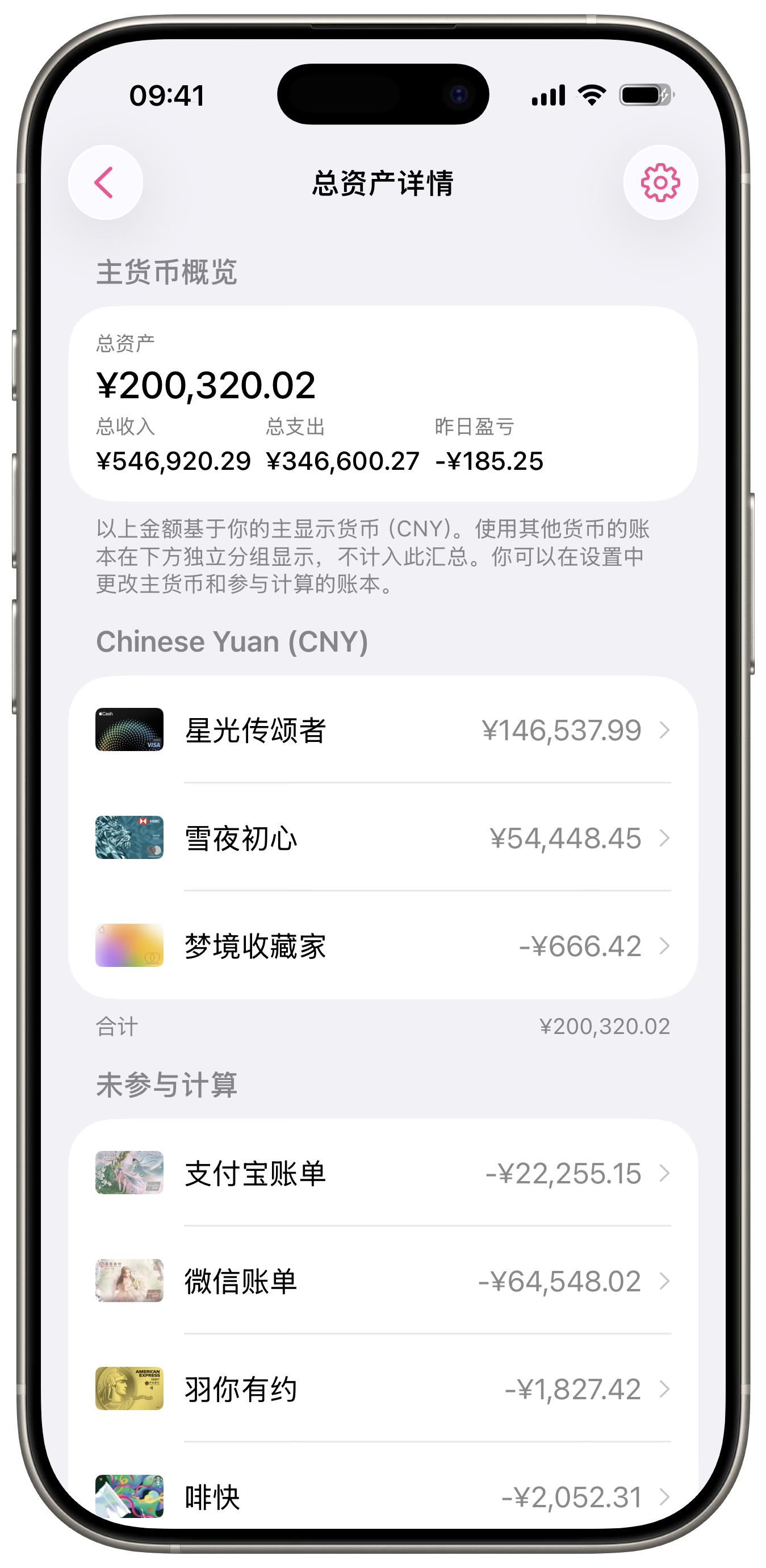 Total balance overview