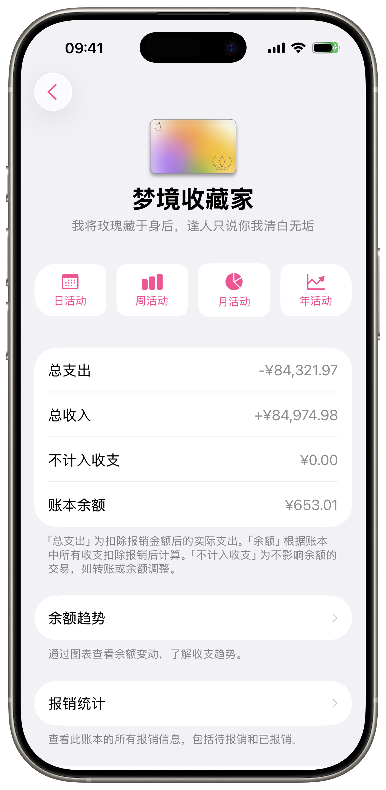 Ledger detail with activity views